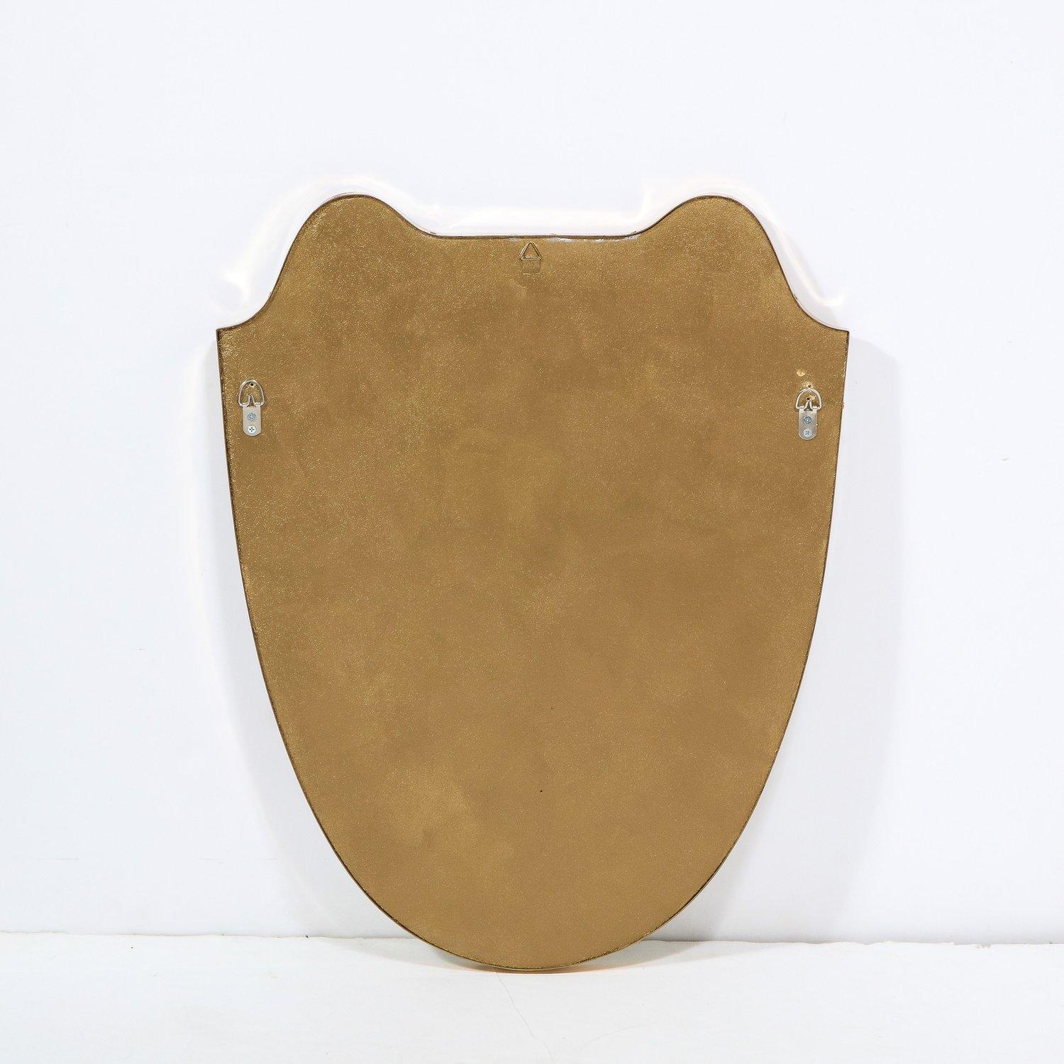 Italian Mid-Century Modern Curvilinear Shield Brass Framed Mirror 5