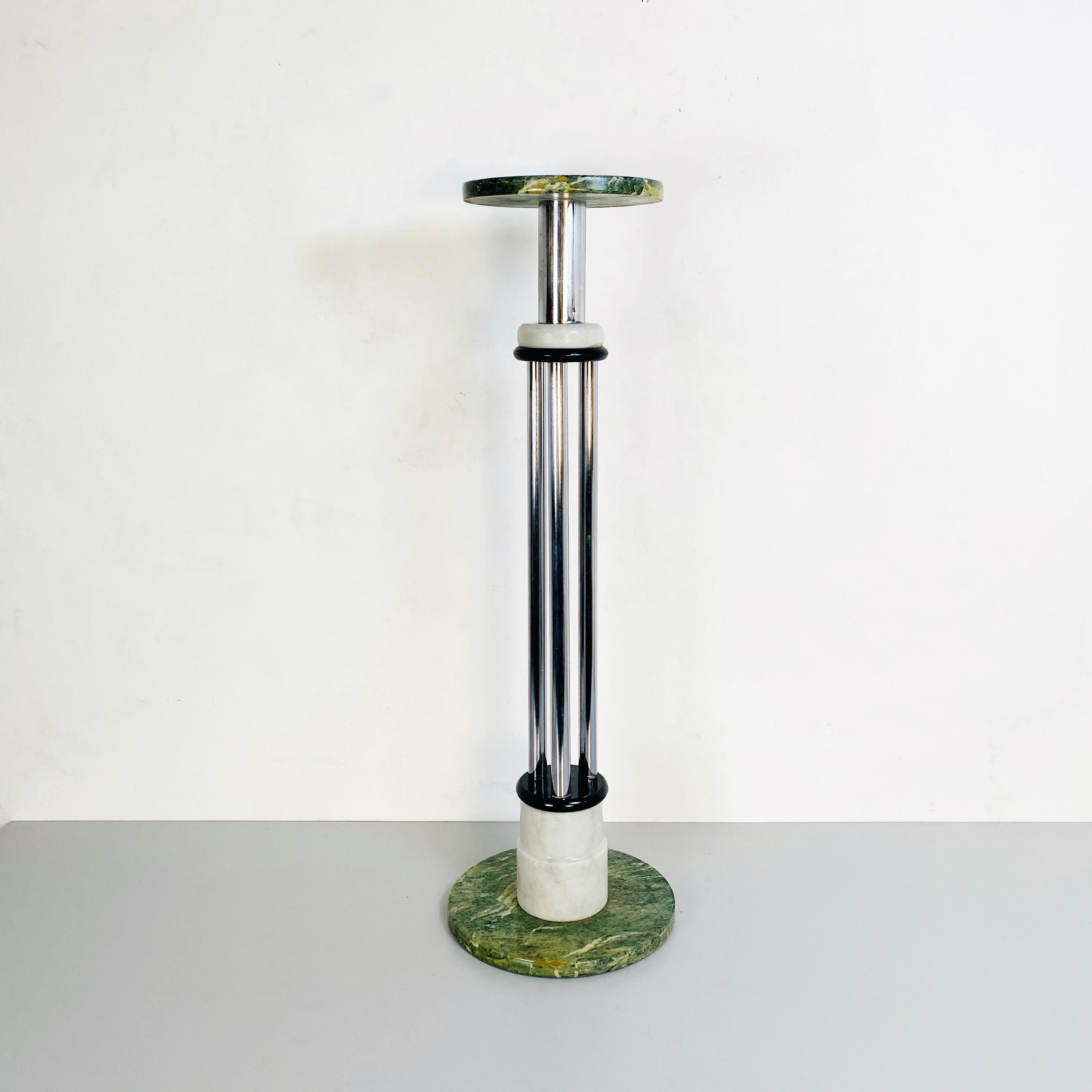 Metal Italian Mid-Century Modern Cylindrical Pedestal with Marble, 1980s