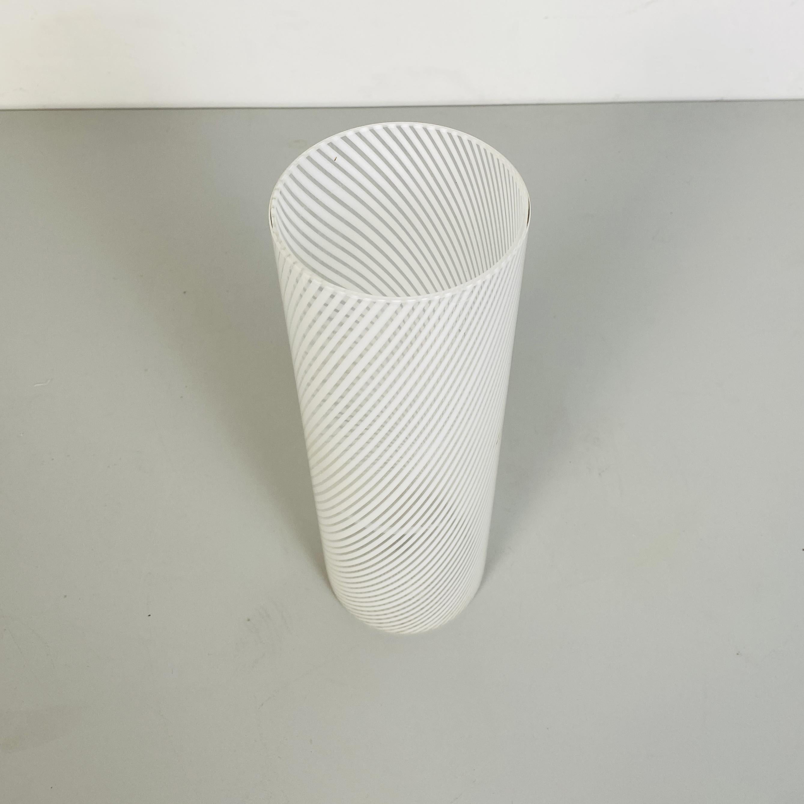 Late 20th Century Italian Mid-Century Modern Cylindrical White Murano Glass Vase, 1970s