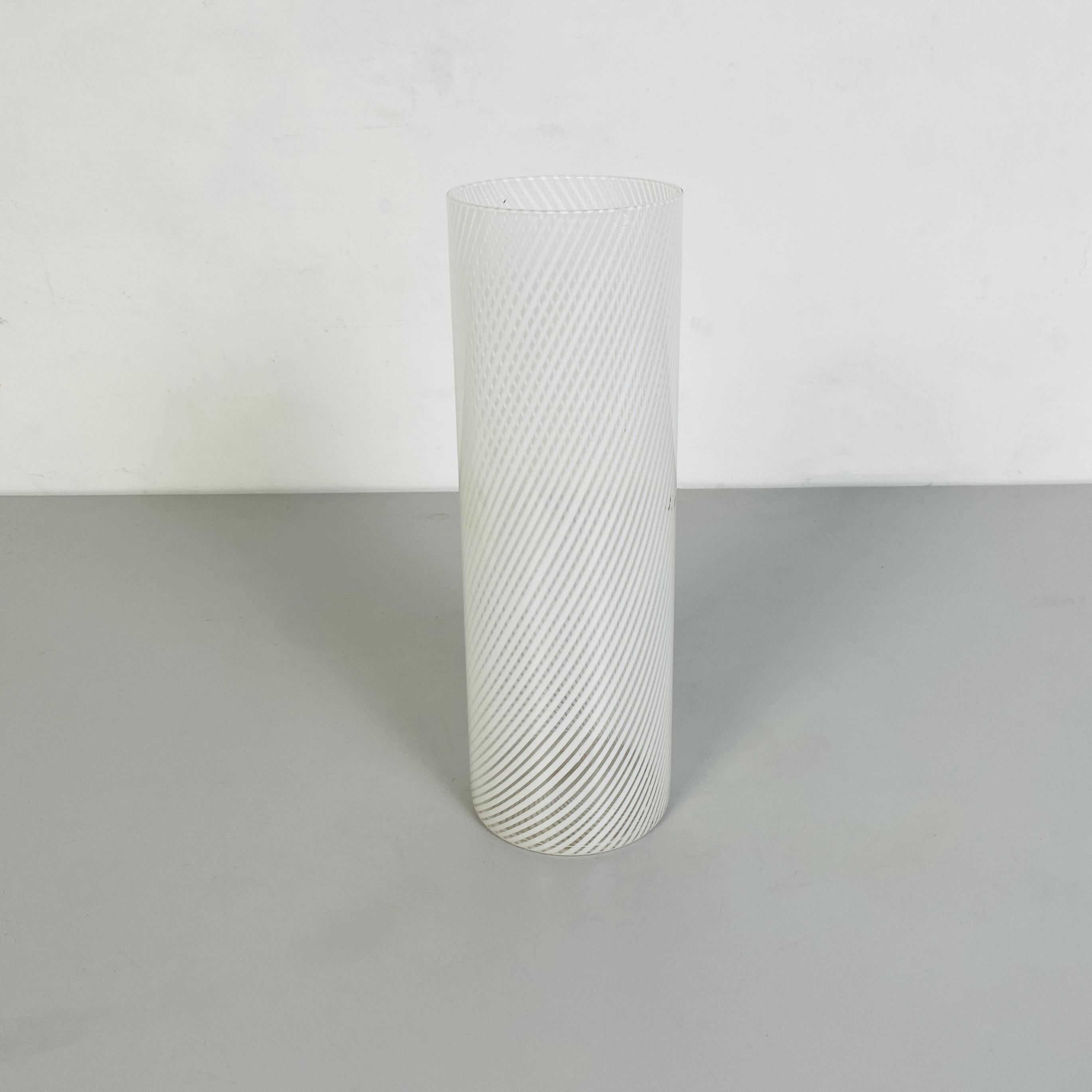 Italian Mid-Century Modern Cylindrical White Murano Glass Vase, 1970s 2