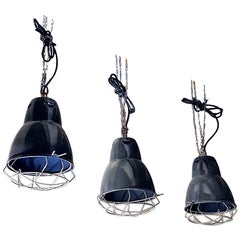 Italian Mid-Century Modern Dark Gray Industrial Metal Chandeliers, 1960s