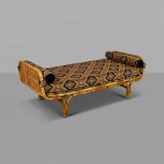 Italian mid-century modern daybed, bed or sofa in rattan and metal mesh, 1960s