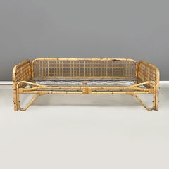 Italian mid-century modern daybed, bed or sofa in rattan and metal mesh, 1970s