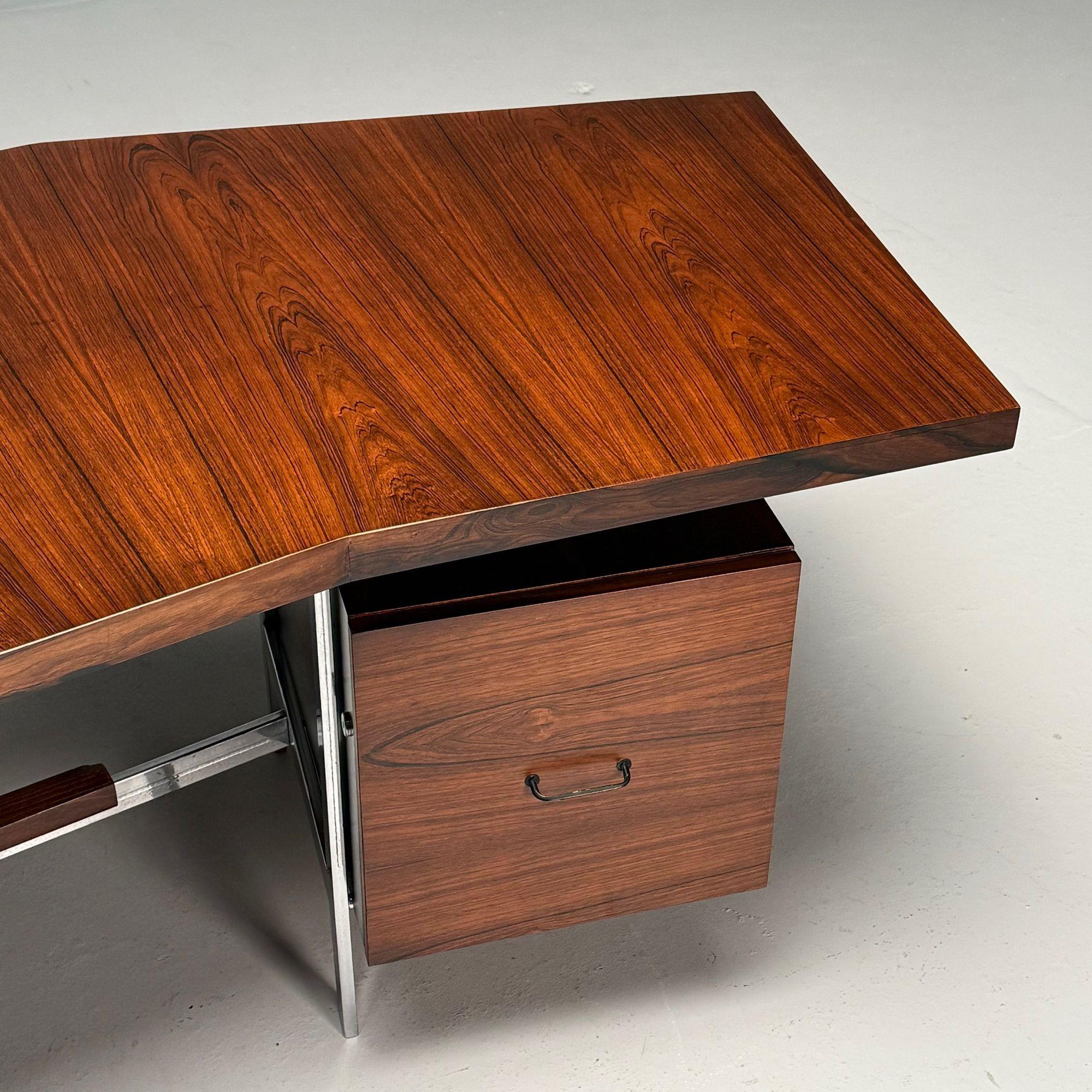 Italian Mid-Century Modern, Demilune Writing Desk, Rosewood, Steel, Italy, 1950s For Sale 3