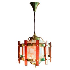 Murano Midcentury Modern Teka and Brass and Glass  Chandelier and Pendant 50s