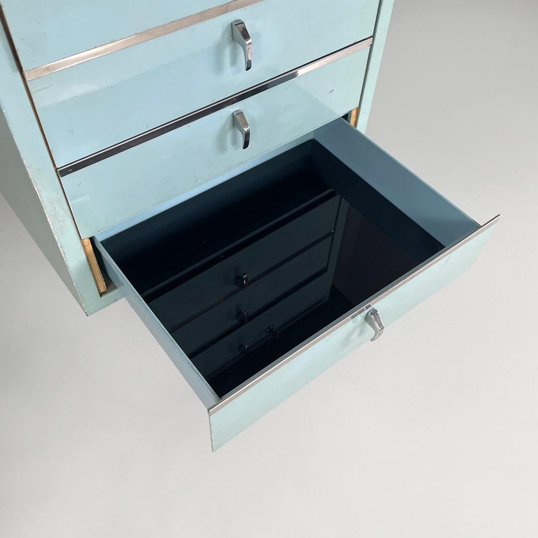Italian mid-century modern desk in light blue metal and black leather top, 1960s For Sale 1