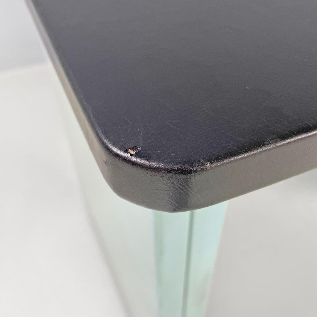 Italian mid-century modern desk in light blue metal and black leather top, 1960s For Sale 2