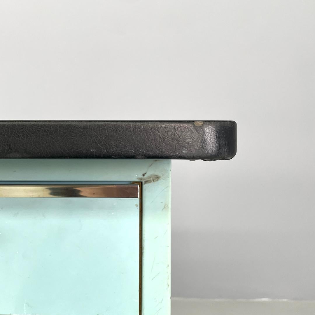 Italian mid-century modern desk in light blue metal and black leather top, 1960s For Sale 5