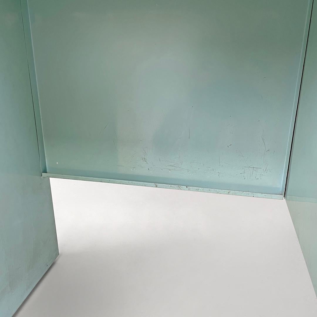Italian mid-century modern desk in light blue metal and black leather top, 1960s For Sale 8