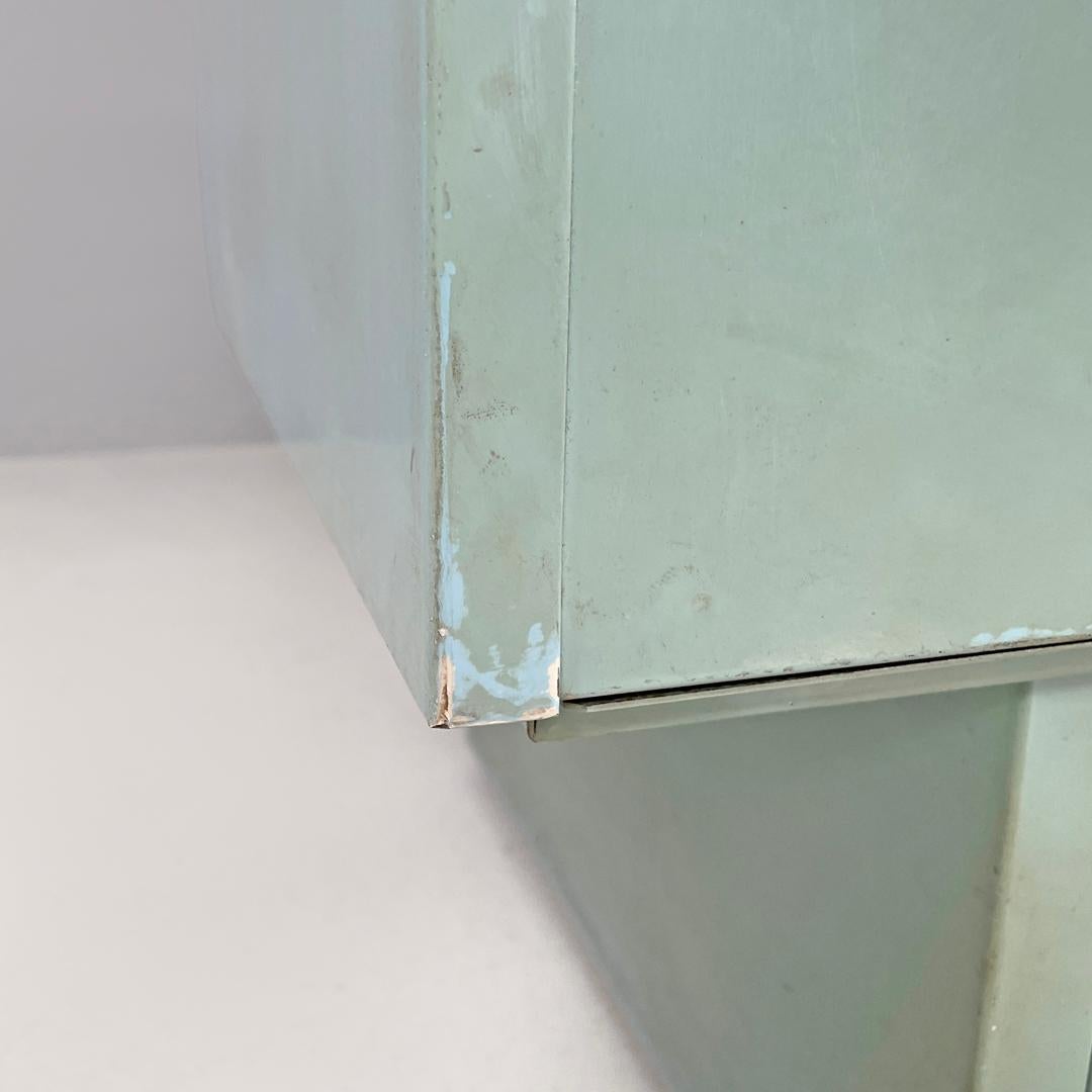 Italian mid-century modern desk in light blue metal and black leather top, 1960s For Sale 9