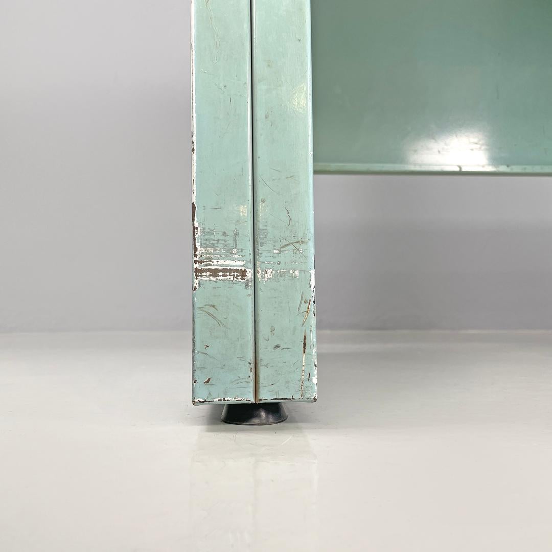Italian mid-century modern desk in light blue metal and black leather top, 1960s For Sale 11