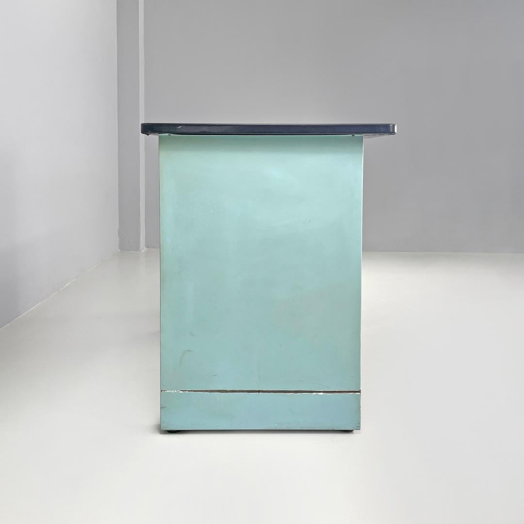 Mid-Century Modern Italian mid-century modern desk in light blue metal and black leather top, 1960s For Sale