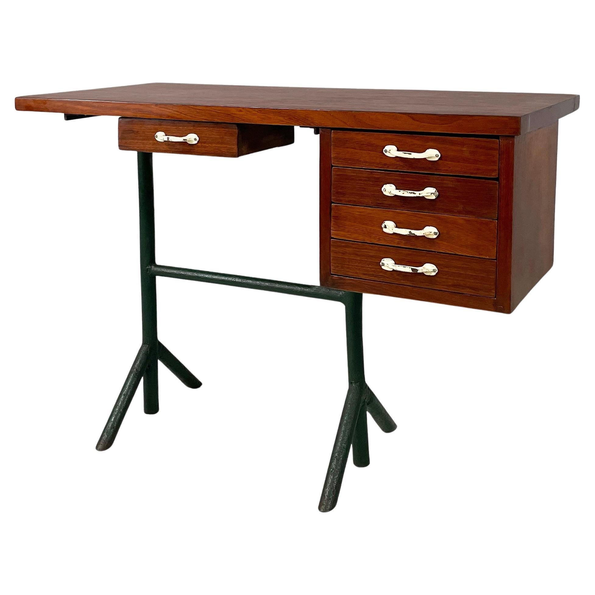 Italian mid-century modern desk in wood and metal, 1960s