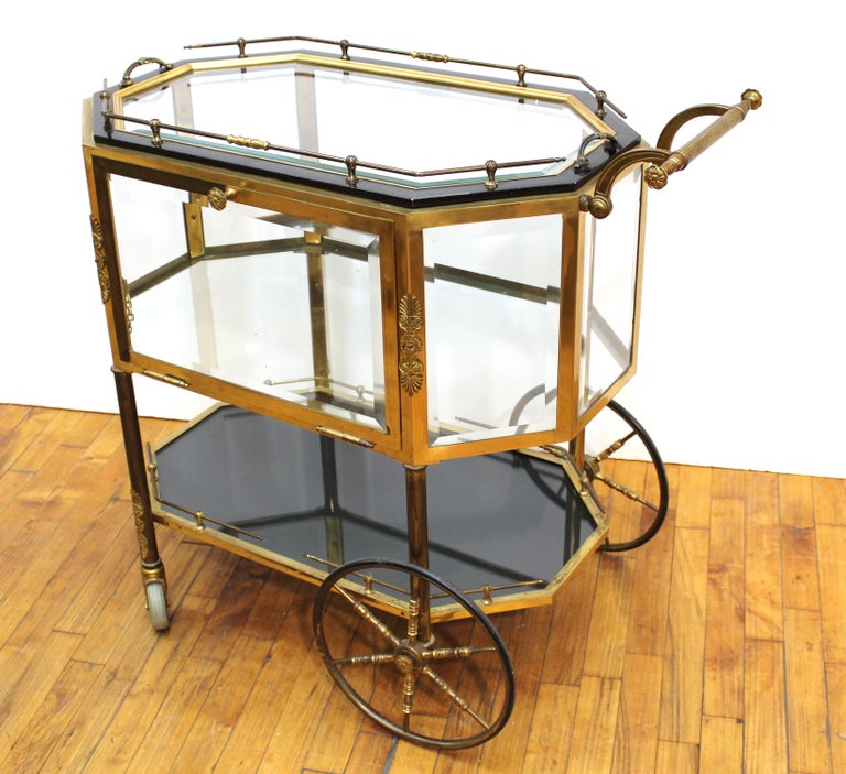 Italian MidCentury Modern Dessert or Pastry Cart in Brass and Glass at