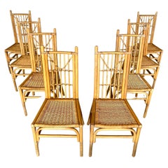 Italian Mid-Century Modern Dining Chairs in Bamboo and Rattan - Set of 8