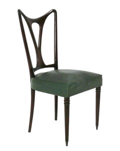 Italian Mid Century Modern Dining Chairs Set of Four Refinished Reupholstered