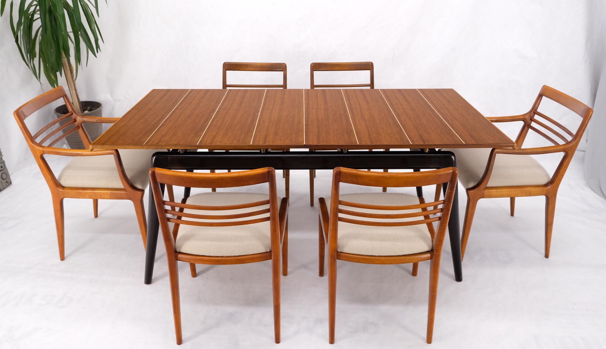 Italian Mid-Century Modern Dining Table 8 Chairs Set New Linen Upholstery Seats For Sale 7