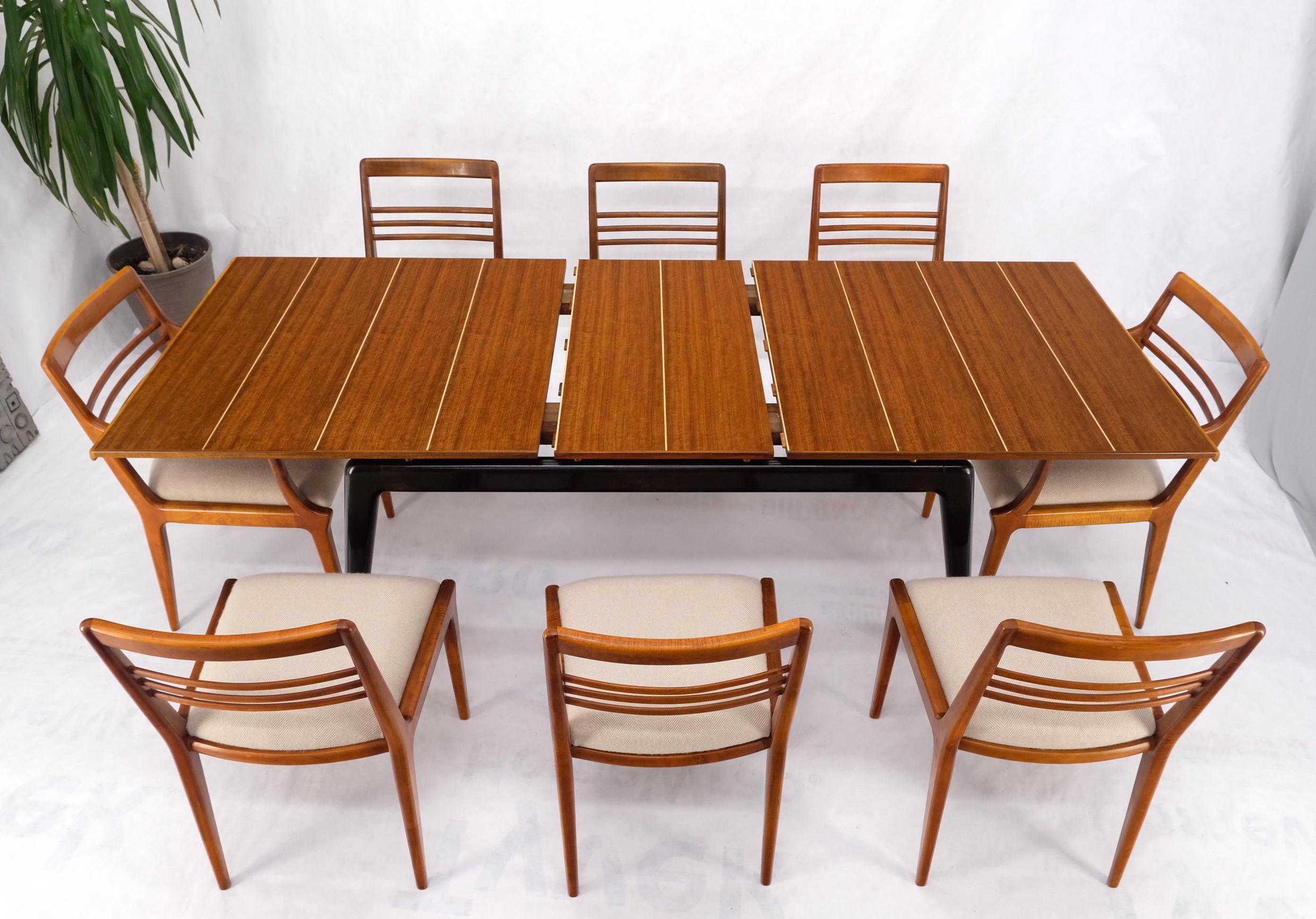 Italian Mid-Century Modern Dining Table 8 Chairs Set New Linen Upholstery Seats For Sale 9