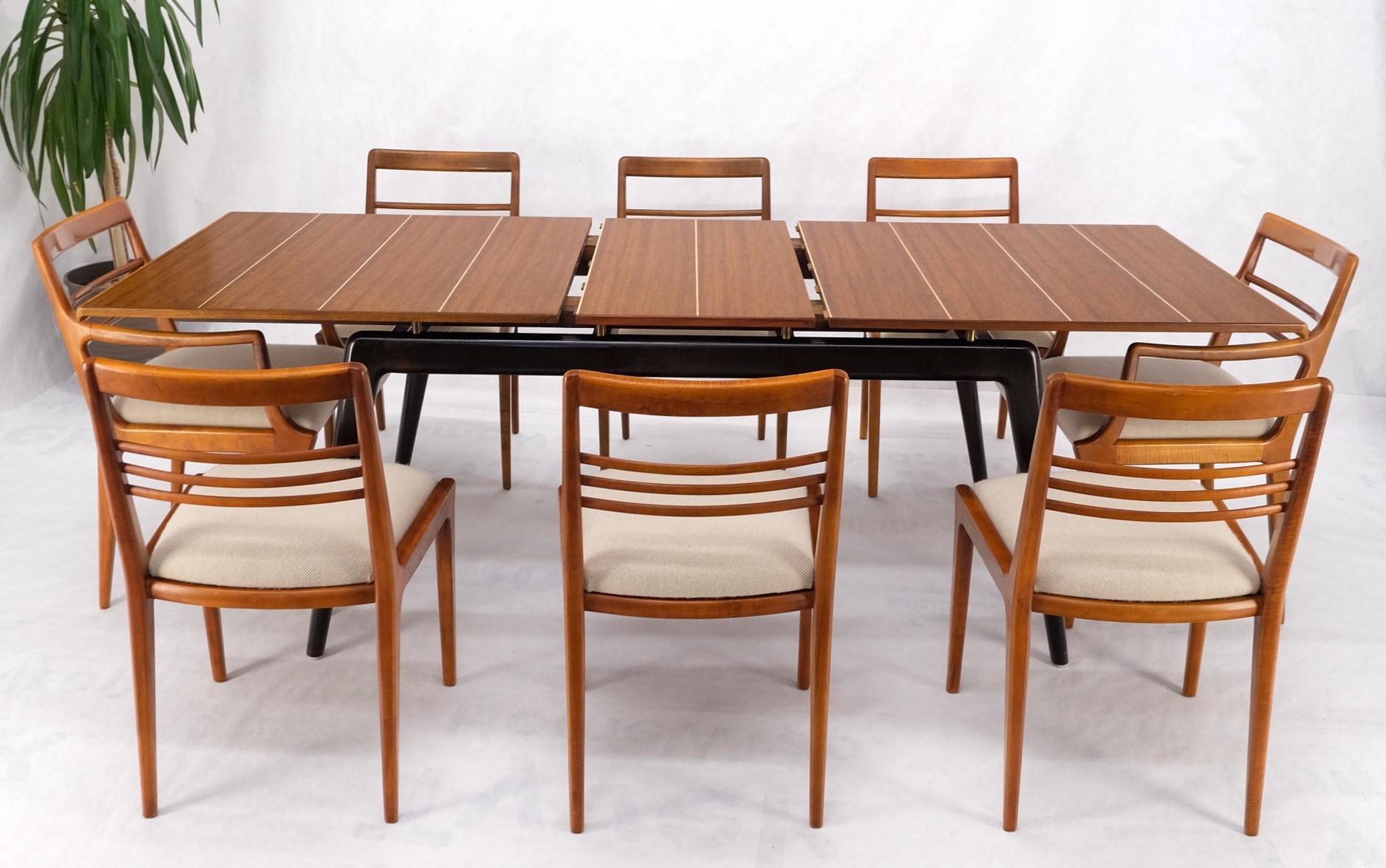 Italian Mid-Century Modern Dining Table 8 Chairs Set New Linen Upholstery Seats For Sale 10