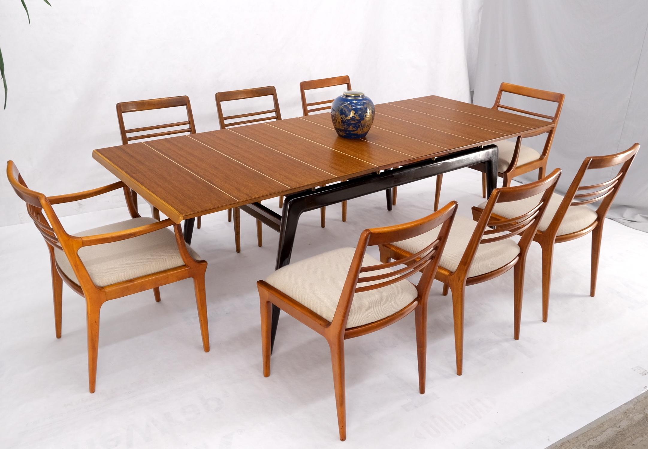 Italian Mid-Century Modern Dining Table 8 Chairs Set New Linen Upholstery Seats For Sale 12