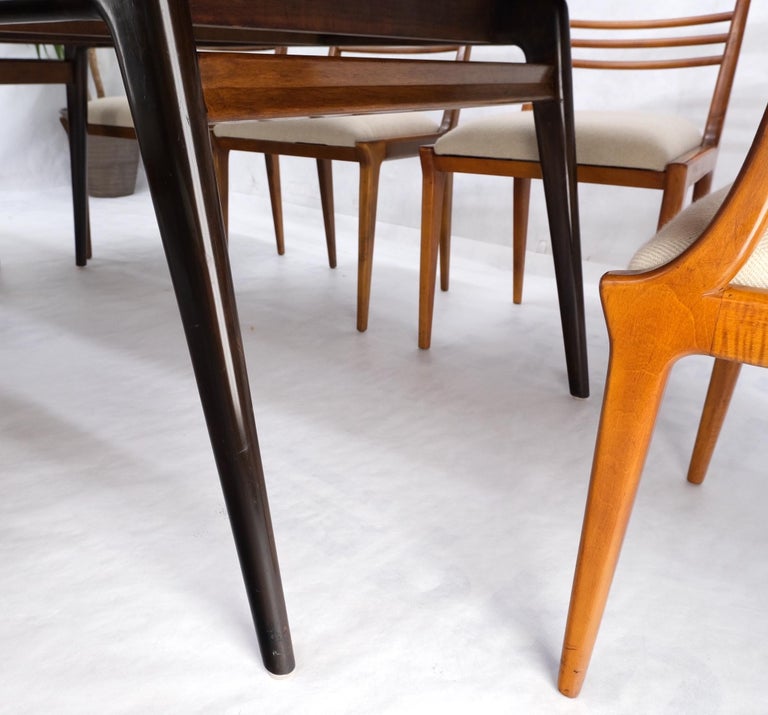 Italian Mid-Century Modern Dining Table 8 Chairs Set New Linen Upholstery Seats For Sale at 1stDibs