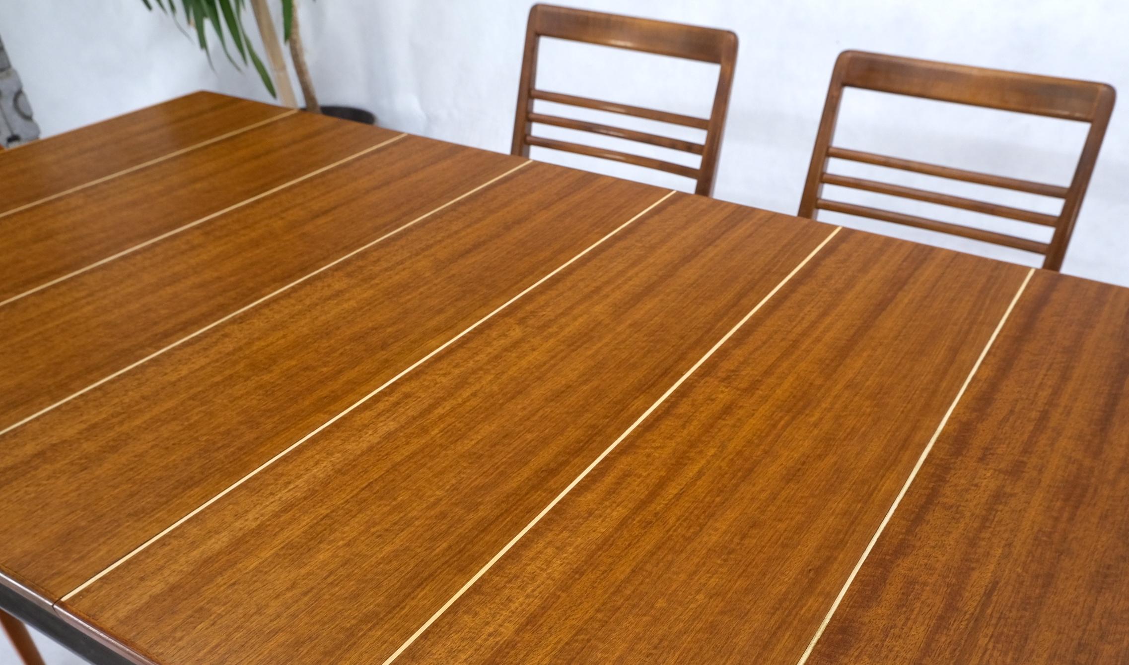 Birdseye Maple Italian Mid-Century Modern Dining Table 8 Chairs Set New Linen Upholstery Seats For Sale