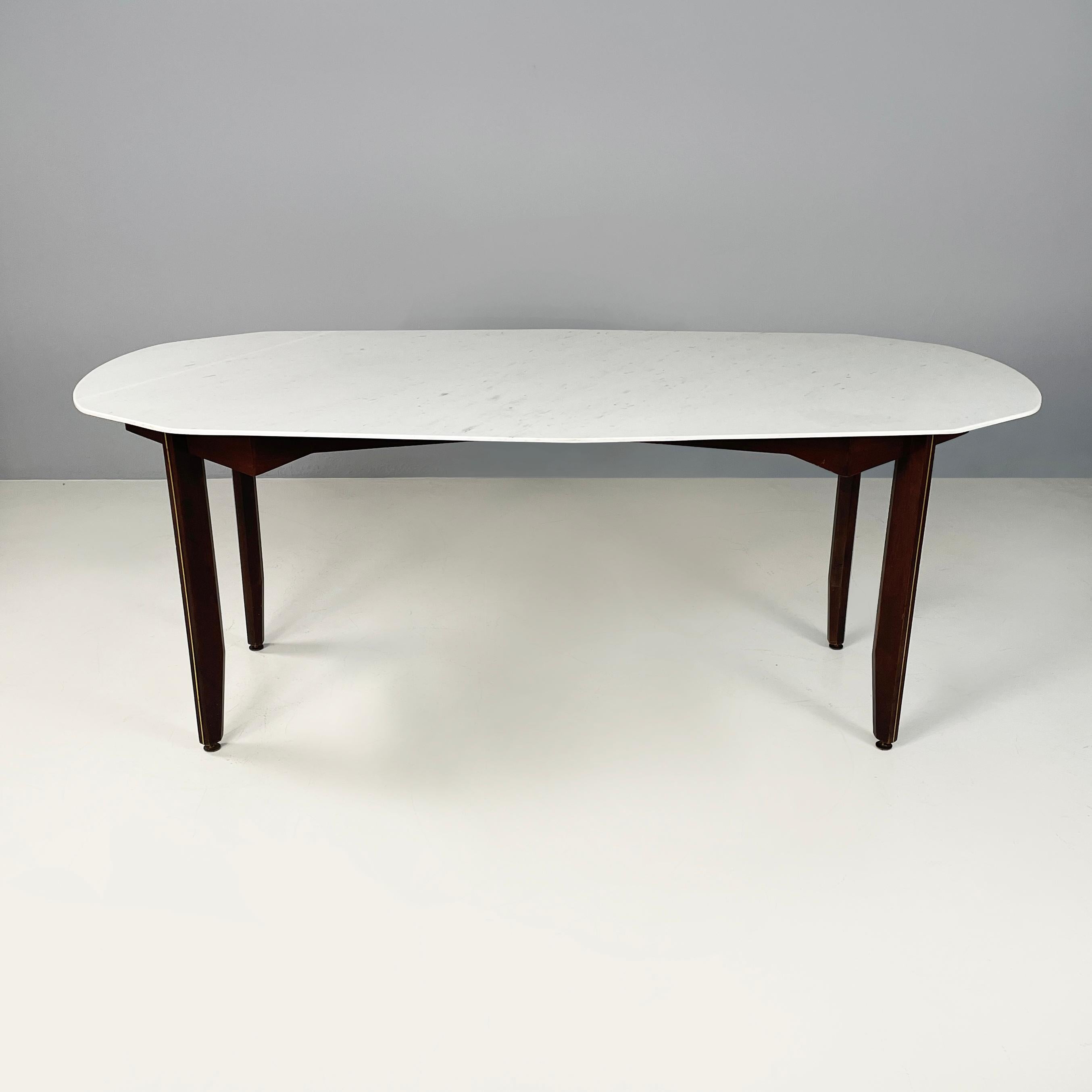 Mid-Century Modern Italian mid-century modern Dining table in marble, wood and bass, 1960s For Sale