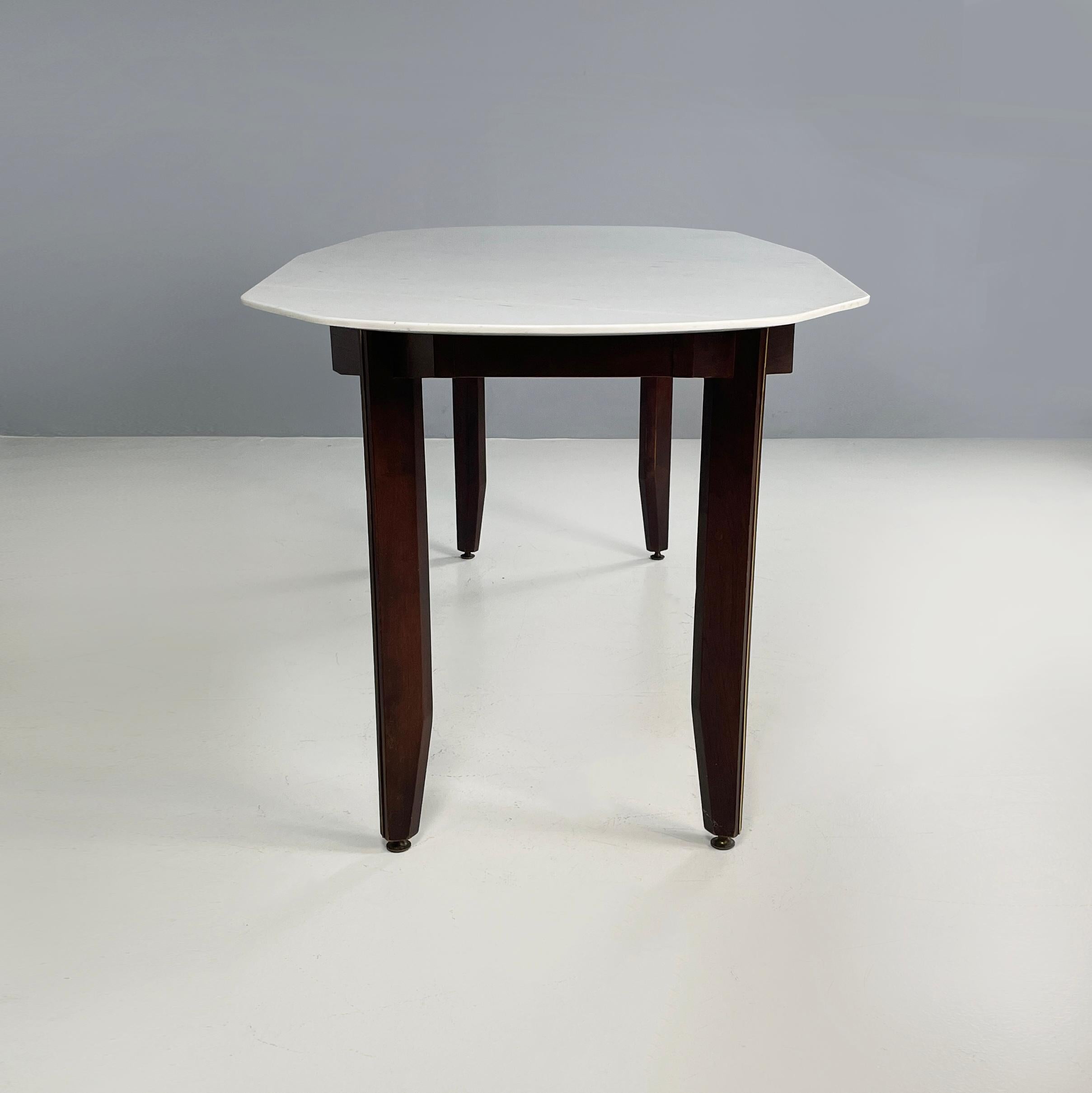 Italian mid-century modern Dining table in marble, wood and bass, 1960s In Good Condition For Sale In MIlano, IT