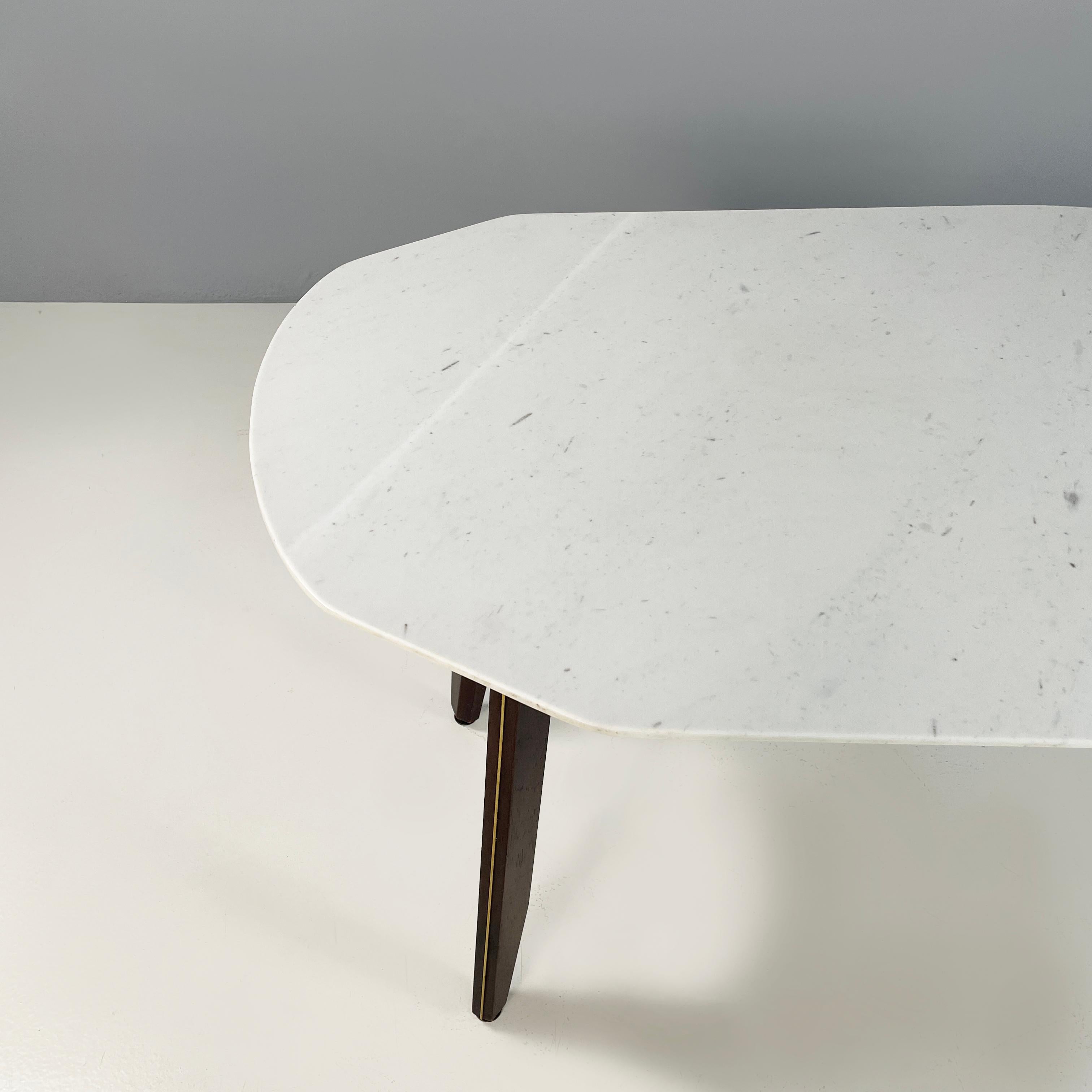 Mid-20th Century Italian mid-century modern Dining table in marble, wood and bass, 1960s For Sale