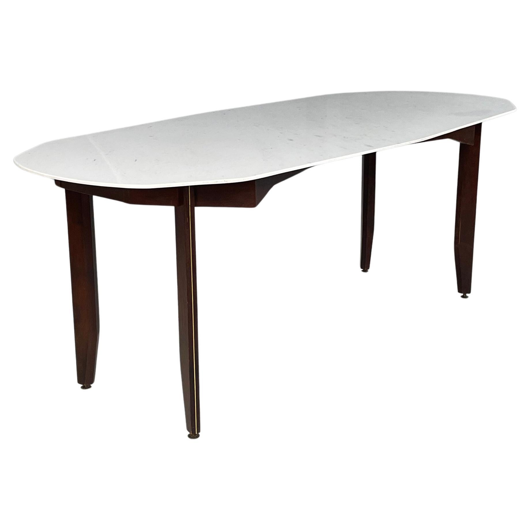 Italian mid-century modern Dining table in marble, wood and bass, 1960s For Sale