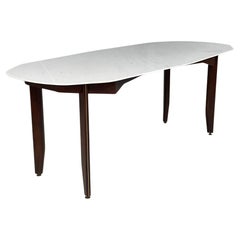 Retro Italian mid-century modern Dining table in marble, wood and bass, 1960s