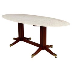 Italienischer Esstisch aus der Mitte des Jahrhunderts aus Marmor, Holz und Messing, 1960er Jahre
