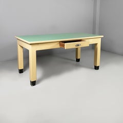 Italian mid-century modern dining table in white and aqua green wood, 1940s