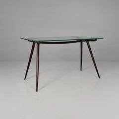 Italian mid-century modern disassemblable coffee table in wood and glass, 1950s