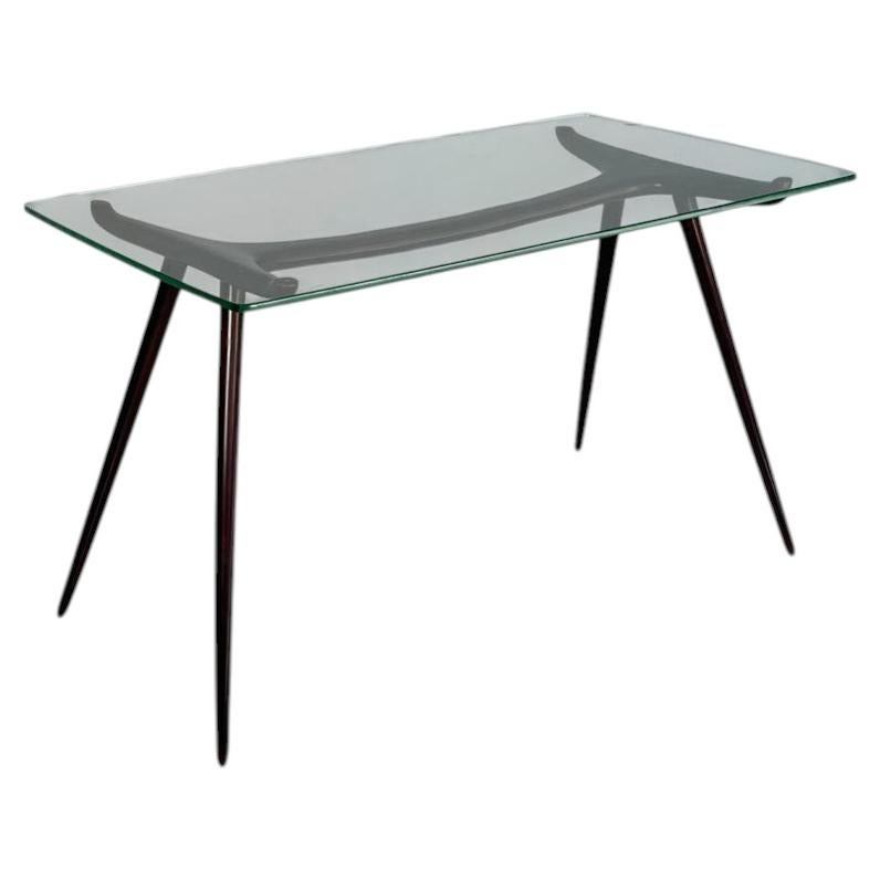 Italienischer, zerlegbarer Couchtisch im Mid-Century-Modern-Stil aus Holz und Glas, 1950er Jahre