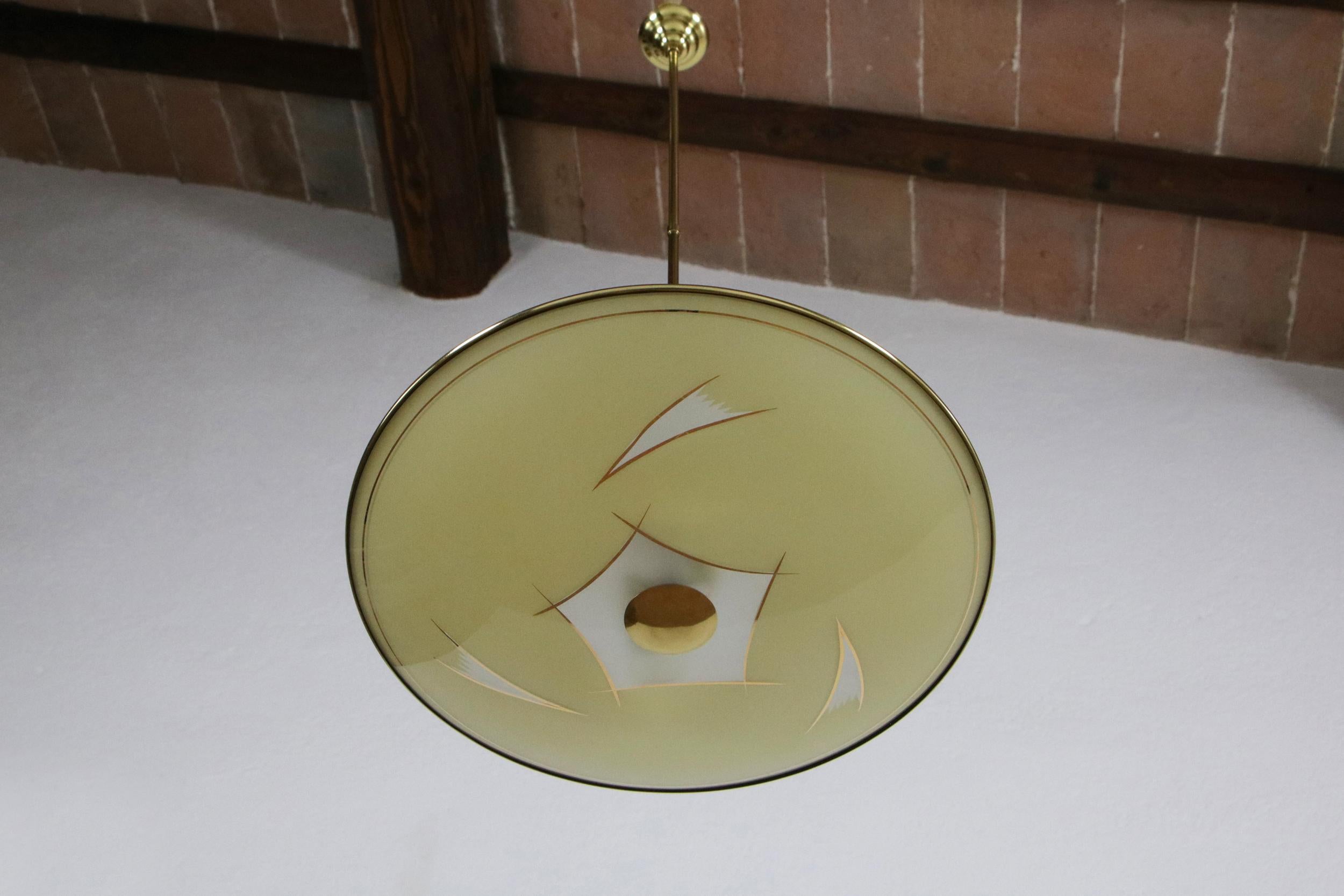 Italian Mid-Century Modern Disc Chandelier or Pendant Lamp, 1950s In Good Condition For Sale In Traversetolo, IT