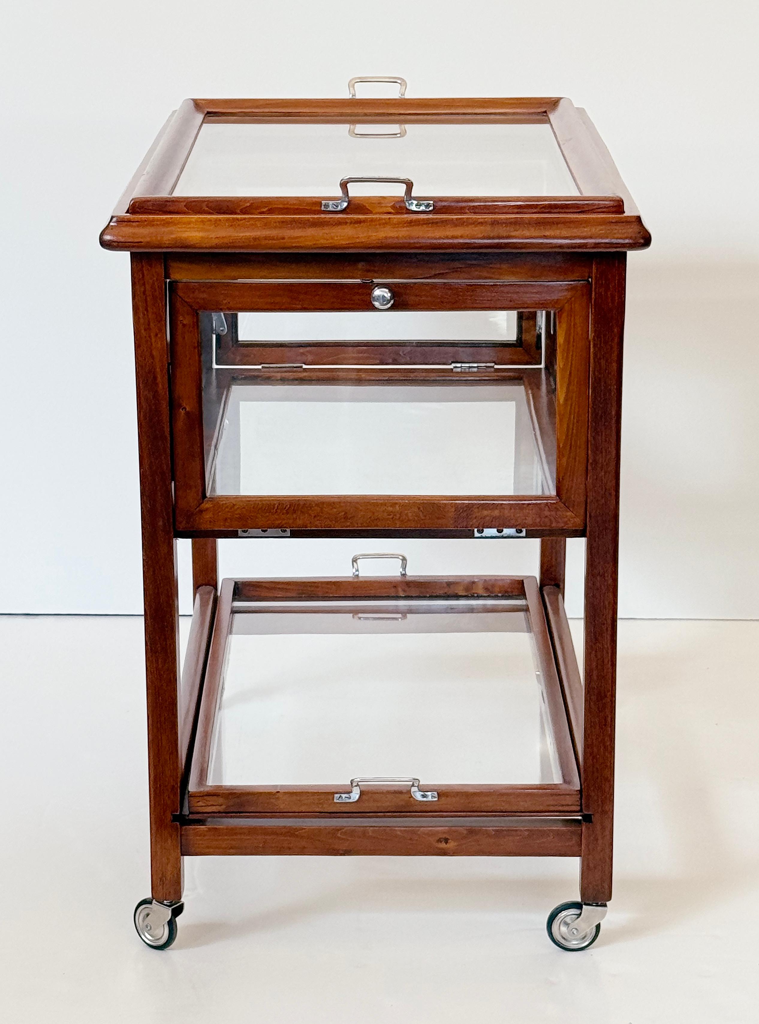 Glass Italian Mid-Century Modern Drinks Trolley or Bar Cart with Removable Trays For Sale