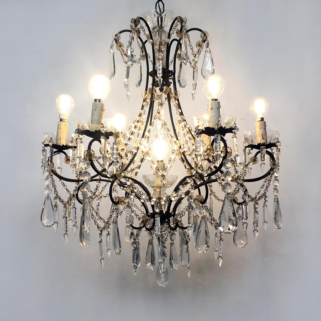 Italian Mid-Century Modern Drop Chandelier with Metal Holder, 1900s In Good Condition In MIlano, IT