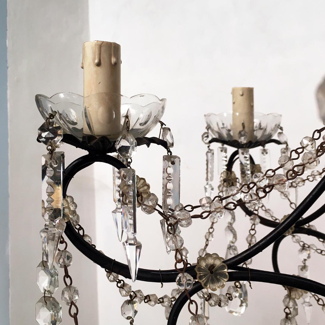 Early 20th Century Italian Mid-Century Modern Drop Chandelier with Metal Holder, 1900s