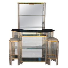 Italian Mid-Century Modern Dry Bar Set, Chrome, Lucite and Glass, Signed