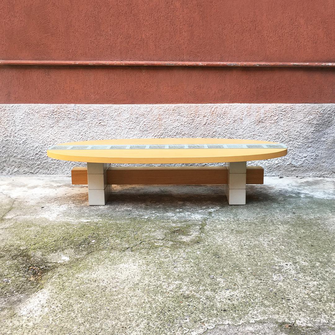 Italian Mid-Century Modern Elliptical Solid Wood Coffee Table, 1980s 1