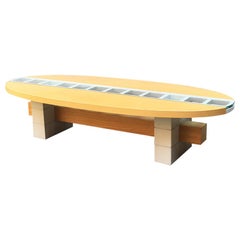 Italian Mid-Century Modern Elliptical Solid Wood Coffee Table, 1980s