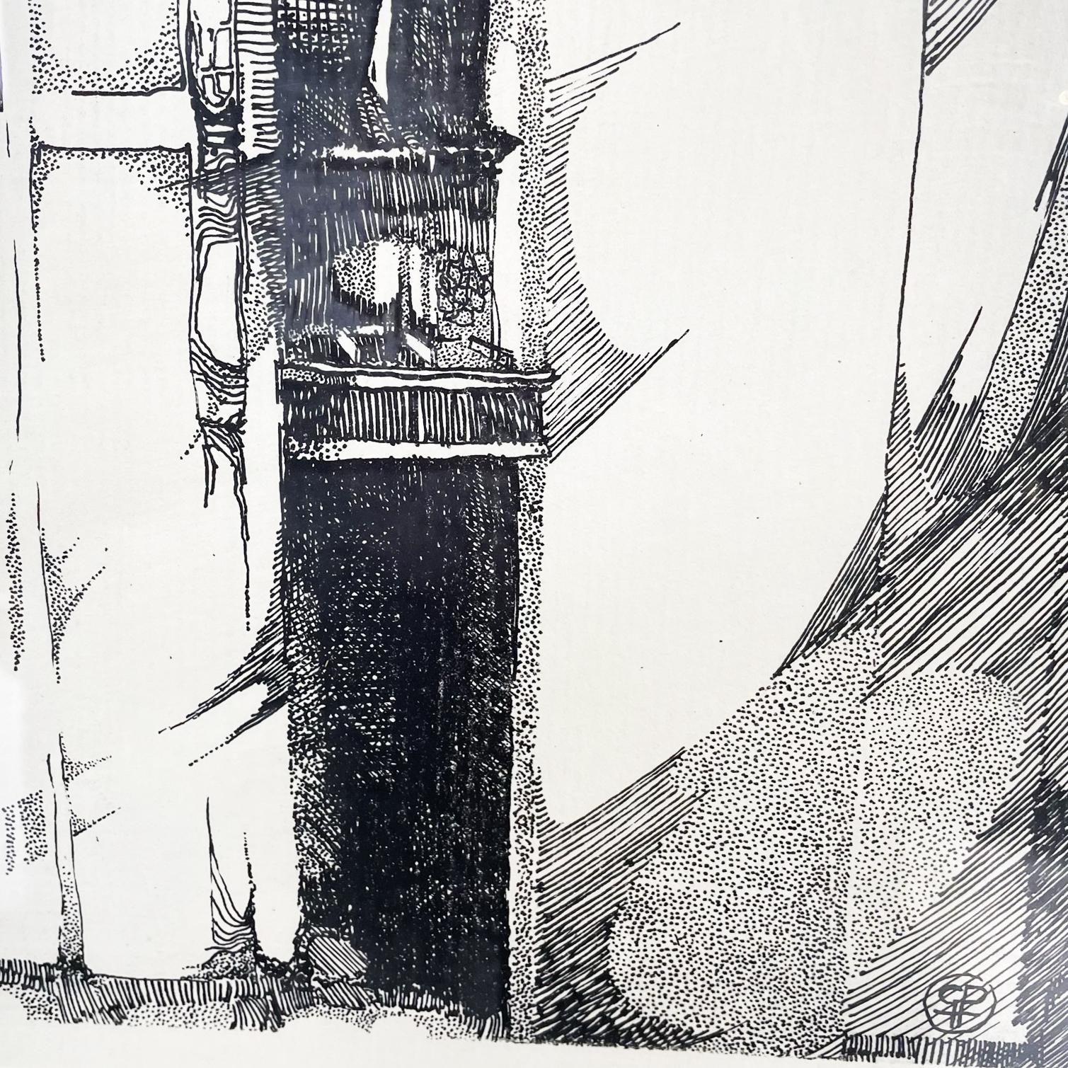 Impression italienne moderne du milieu du siècle dernier représentant un bâtiment sur papier, 1965 Excellent état - En vente à MIlano, IT