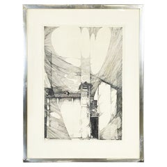 Italienischer Mid-Century Modern-Gravurdruck eines Gebäudes auf Papier mit Gravur, 1965