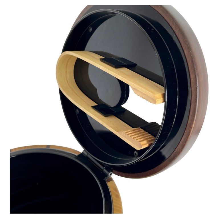 Italian MidCentury Modern Enolinea Wooden Ice Bucket with Tongs For