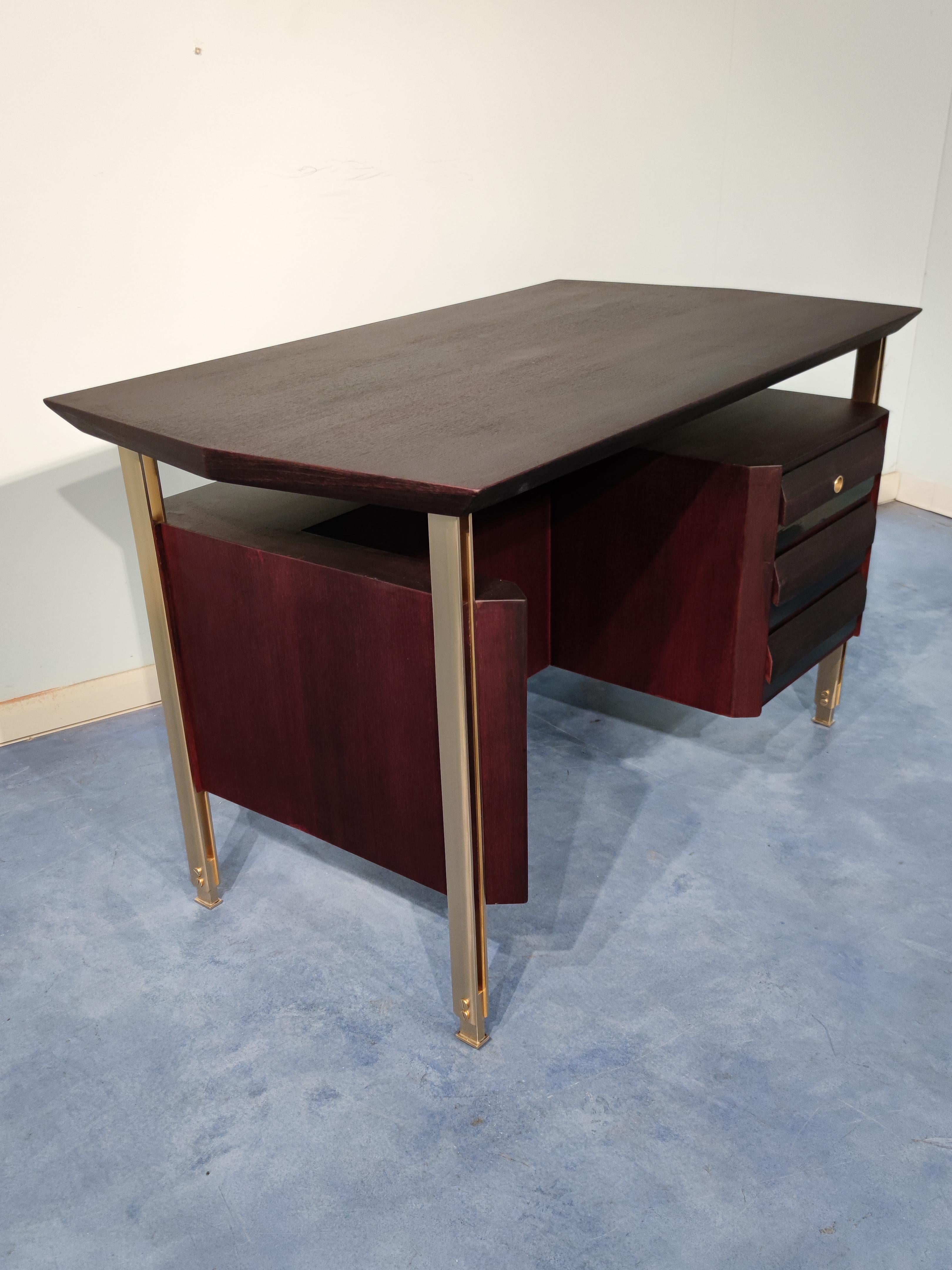 Brass Italian Mid-Century Modern Executive Desk by Vittorio Dassi, 1960s For Sale