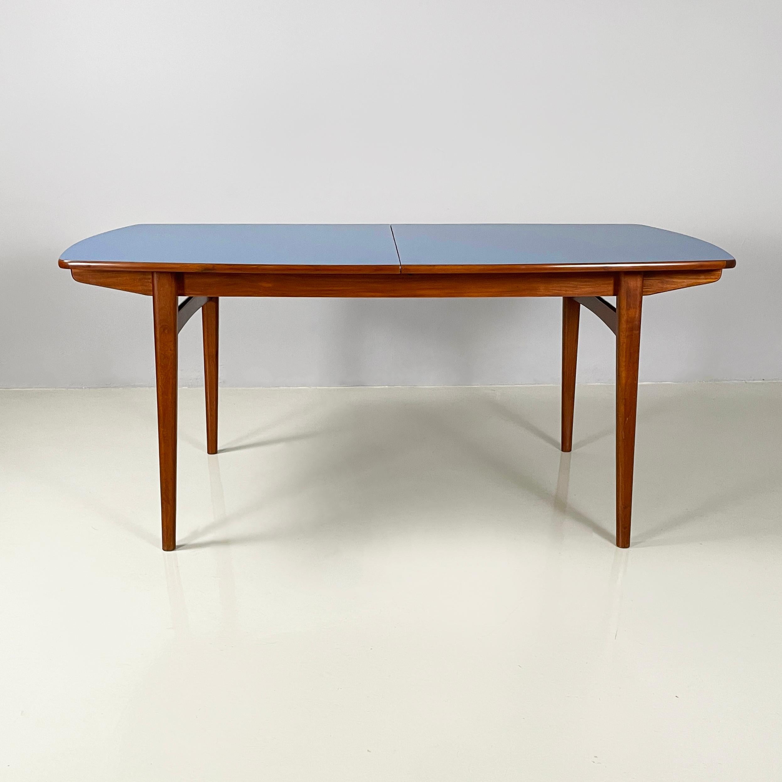Mid-20th Century Italian mid-century modern extendable dining table in wood and blue formica 1960