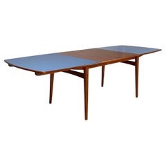 Vintage Italian mid-century modern extendable dining table in wood and blue formica 1960