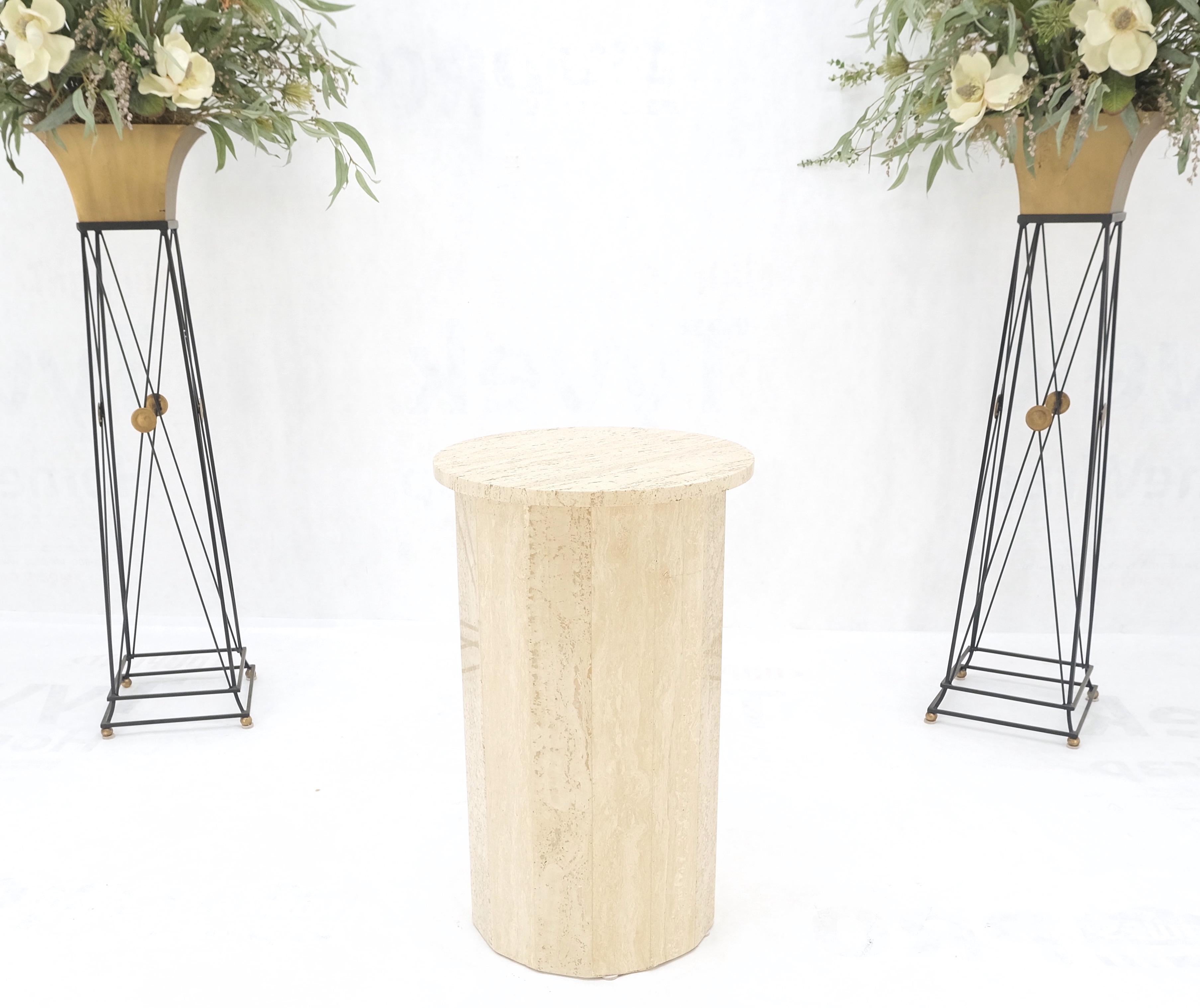 Italian Mid Century Modern Faceted Round Travertine Stone Marble Pedestal MINT! For Sale 6