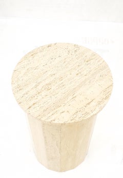 Italian Mid Century Modern Faceted Round Travertine Stone Marble Pedestal MINT!